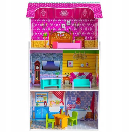 Іграшка ляльковий дерев'яний будиночок 3 поверхи з меблями (MD1549)