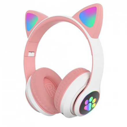 Беспроводные наушники Cat Ear с кошачьими ушками и LED-подсветкой бело-розовые (STN-28WTPN)