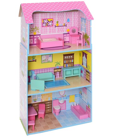 Домик для куклы 3 этажа деревянный с мебелью (MD2202)