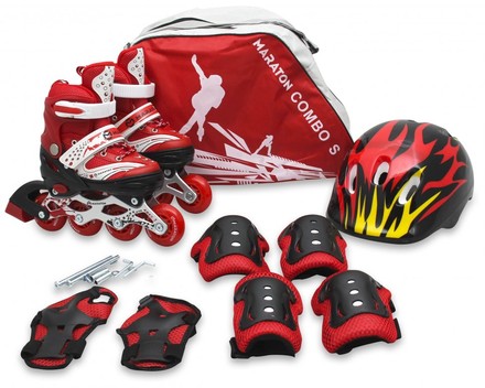 Набор роликовые коньки Maraton Combo M размер 34-37 + комплект защиты красные (RMR0002RD)