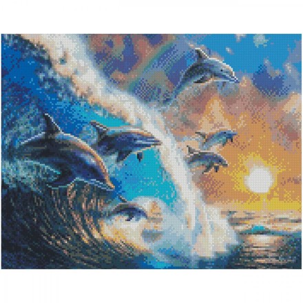 Картина по номерам с алмазной мозаикой Стратег Дельфины в море 40х50см (FA0025)