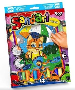 Набор для творчества Danko Toys фреска из цветного песка SandArt Котик под зонтиком (SA-02-04U)