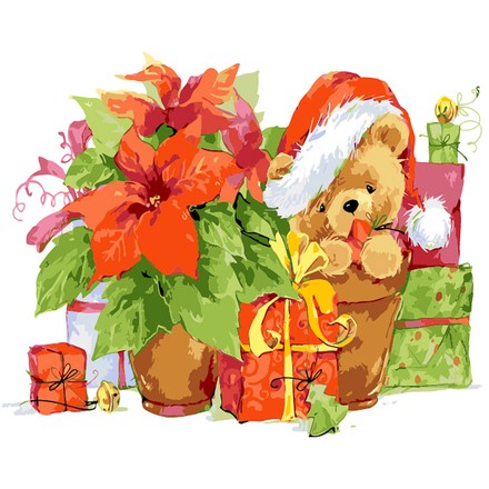 Картина-раскраска по номерам Strateg Мишка с подарками 40х50 (GS1571)