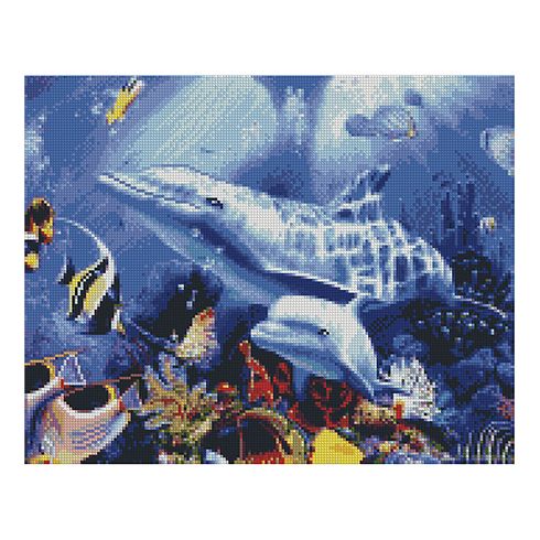 Картина за номерами з алмазною мозаїкою Стратег Два дельфіни 40х50см (FA11051)