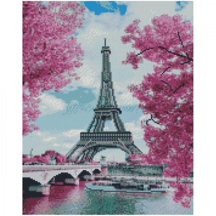 Картина по номерам с алмазной мозаикой Стратег Розовые цвета Парижа 40х50см (FA0021)