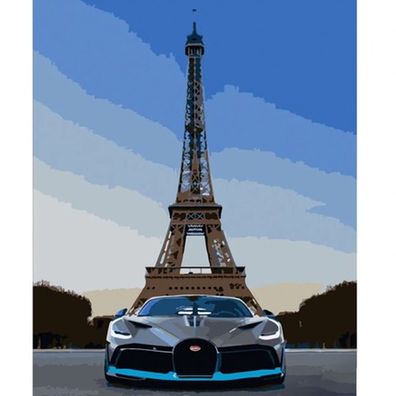 Картина-раскраска по номерам Strateg Машина на фоне Эйфелевой башни 40х50 (HH042)