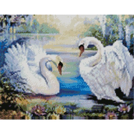 Картина за номерами з алмазною мозаїкою Стратег Пара білих лебедів 40х50см (FA40143)