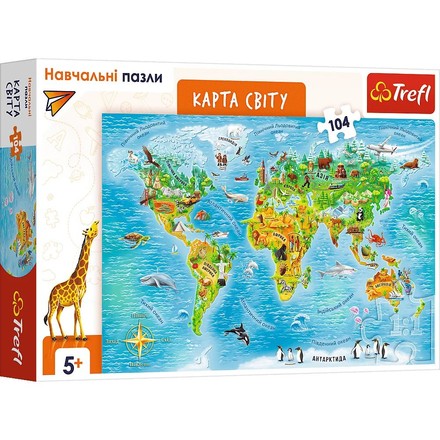 Пазли Trefl навчальні Карта світу (українська версія) 104ел. (TF15566)