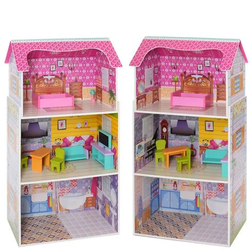 Игрушка кукольный деревянный домик 3 этажа с мебелью (MD1549)