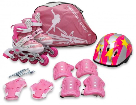 Набор роликовые коньки Maraton Combo S размер 28-33 + комплект защиты розовые (RMR0002PN)
