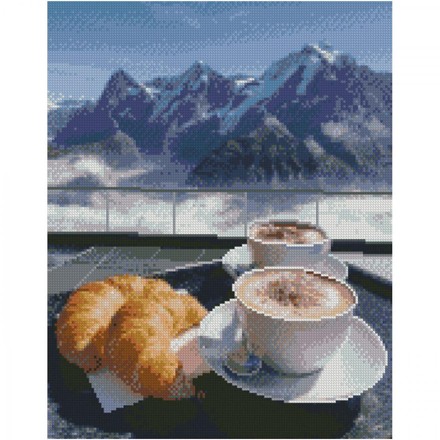 Картина по номерам с алмазной мозаикой Стратег Завтрак в горах 40х50см (FA0036)
