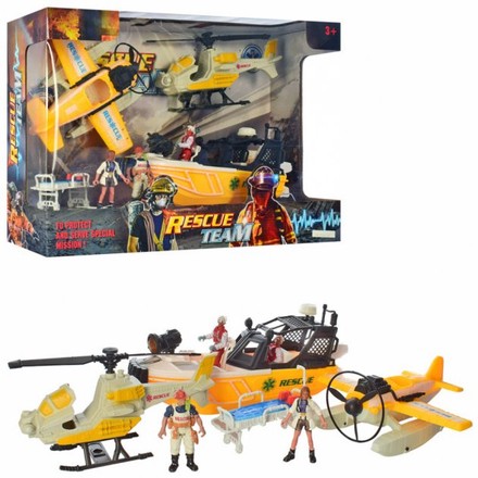 Набор игрушек Отряд спасателей Rescue Team вертолет, самолет, лодка, спасатели (F120-19)