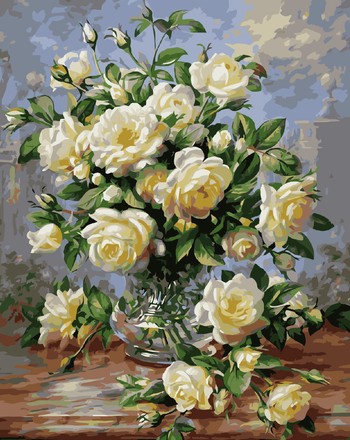 Картина для рисования по номерам Стратег Маленькие белые розы 40х50см (VA-0577)
