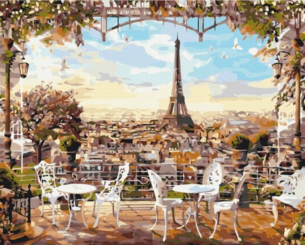 Картина для малювання за номерами Brushme Кафе з видом на Ейфелеву вежу 40х50см (BS8876)
