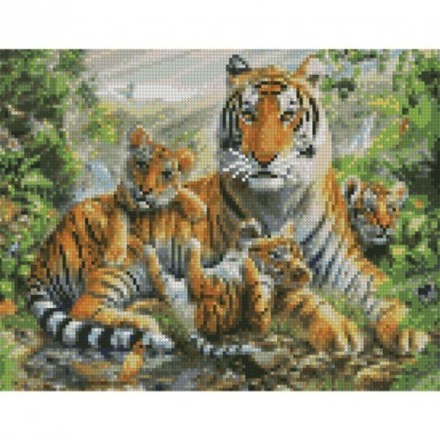 Картина за номерами з алмазною мозаїкою Стратег Сім'я тигрів 30х40см (HX325)