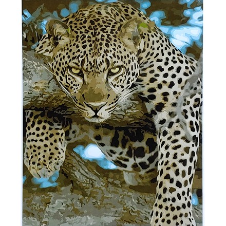 Картина-розмальовка за номерами Strateg Войовничий леопард 40х50 (SY6881)