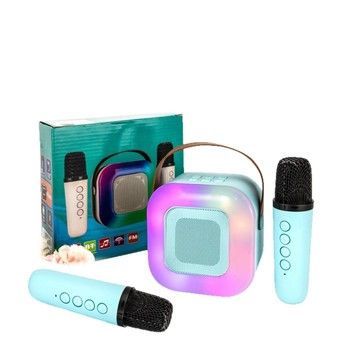 Портативная музыкальная колонка-караоке Colorful Speaker 2 микрофона RGB-свет, голубая (A31BL)
