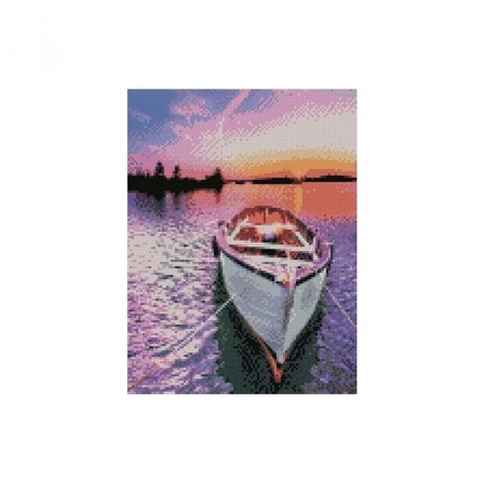 Картина по номерам с алмазной мозаикой Стратег Лодка на фоне яркого заката солнца 30х40см (HX405)