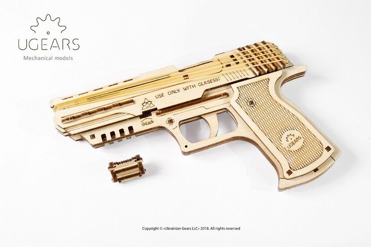 Механічний 3D пазл UGEARS Пістолет Вольф-01 (70047)