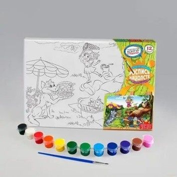 Набір для творчості Danko Toys Розпис на полотні 31*21 Ведмідь і Маша на відпочинку (PX-04-06)