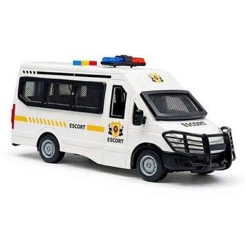 Іграшкова машинка Police Escort фургон масштаб 1:16 інерційний із світло-звуковими ефектами біла