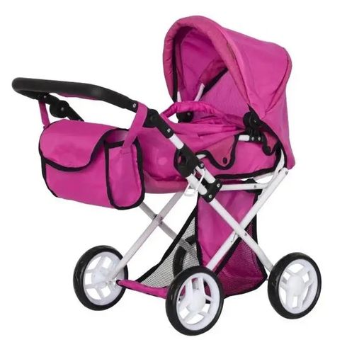 Коляска для куклы CARRELLO UNICO металлическая с сумкой hot pink (9346+BAG)