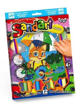 Набор для творчества Danko Toys Фреска из песка SandArt Котик с зонтиком (SA-02-04)