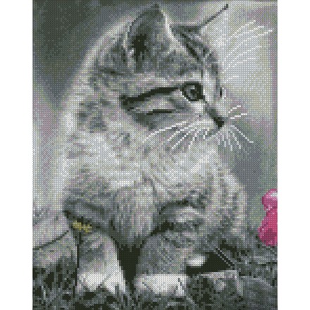 Картина по номерам Strateg с алмазной мозаикой Серый котенок 30x40 (KB002)