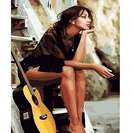 Картина-раскраска по номерам Strateg Девушка с гитарой 40х50 (HH047)