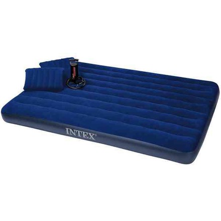 Матрас надувной Intex Велюр + 2 подушки и насос 152х203см синий (68765)