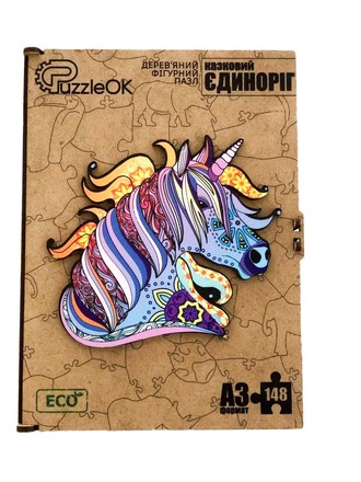 Пазлы деревянные PuzzleOK фигурные 148 эл Сказочный единорог (PuzA3-00721)