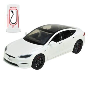 Игрушка модель АвтоСвит Tesla Model S 1:24 с зарядной станцией инерционная металлическая белая (AP-2073WT)