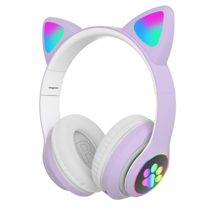 Бездротові навушники Cat Ear з котячими вушками і LED-підсвіткою бузкові (STN-28VL)