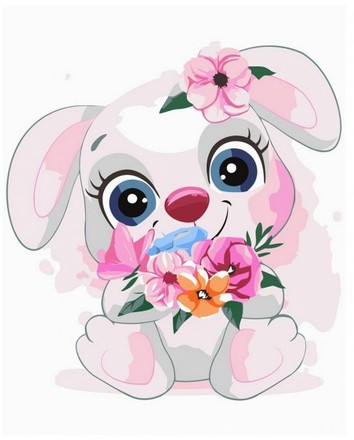 Картина для малювання за номерами Стратег Маленький кролик з квітами 30х40см (SV-0092)