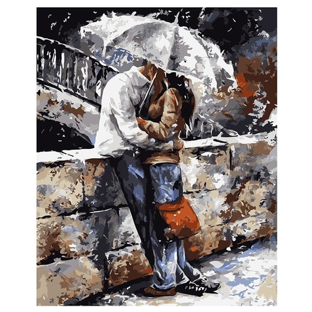 Картина для рисования по номерам Стратег Поцелуй под зонтиком 40х50см (VA-1589)