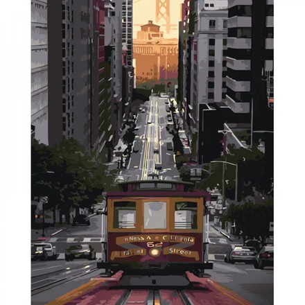 Картина-розмальовка за номерами Strateg Трамвай у Сан-Франциско 40х50 (GS1284)