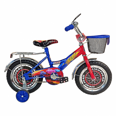 Велосипед двоколісний (+2 ролики) в стилі м/ф "Тачки" дитячий 14" з кошиком синій (TCH-14BL)