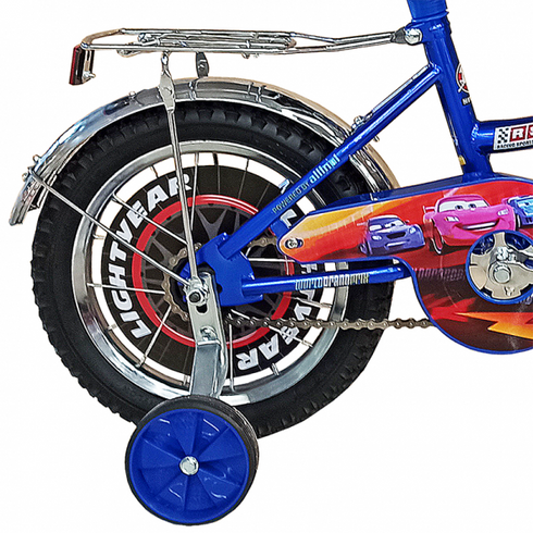 Велосипед двоколісний (+2 ролики) в стилі м/ф "Тачки" дитячий 14" з кошиком синій (TCH-14BL)