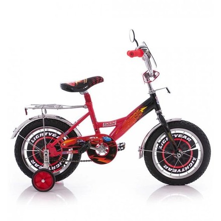 Велосипед двоколісний (+2 ролики) в стилі м/ф "Тачки" дитячий 14" з кошиком червоний (TCH-14RD)