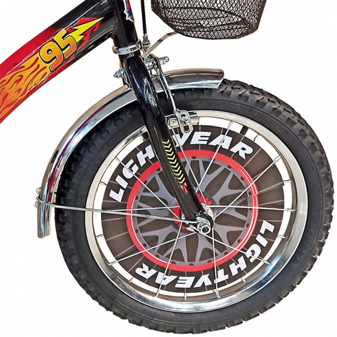 Велосипед двухколесный (+2 ролика) в стиле м/ф "Тачки" детский 14" с корзиной красный (TCH-14RD)