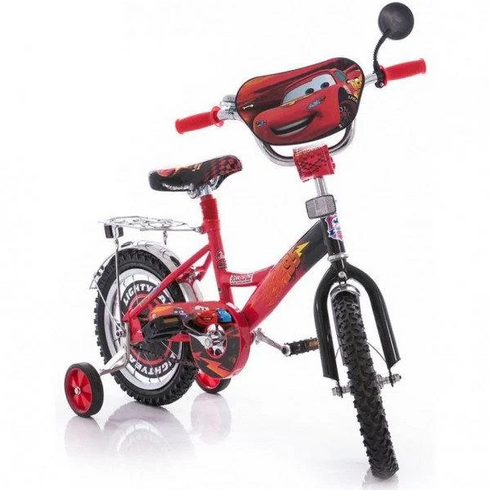 Велосипед двоколісний (+2 ролики) в стилі м/ф "Тачки" дитячий 14" з кошиком червоний (TCH-14RD)