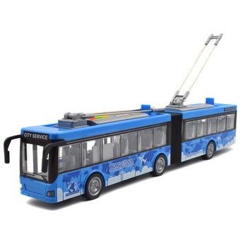 Игрушечный троллейбус Shuttle Bus двухсекционный пластиковый со светло-звуковыми эффектами синий 43 см (WY915B)
