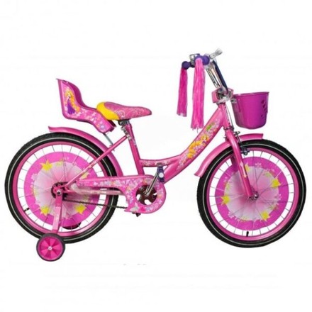 Велосипед Crosser Girls 18'' детский 2 колеса +2 ролика с корзиной розовый (GR-18PN)