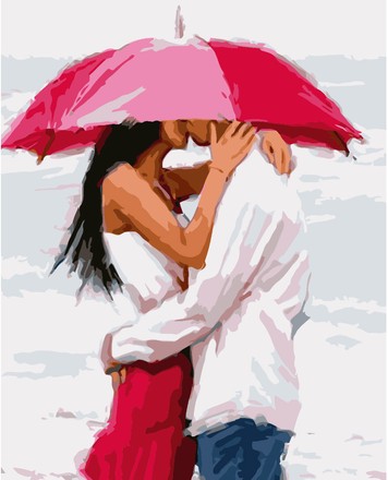 Картина для рисования по номерам Стратег Поцелуй под зонтиком 40х50см (VA-1575)