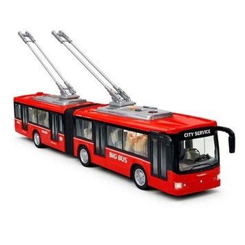 Игрушечный троллейбус Shuttle Bus двухсекционный пластиковый со светло-звуковыми эффектами красный 43 см (WY915A)
