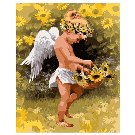 Картина для рисования по номерам Стратег Маленький ангел в подсолнухах 40х50см (VA-1583)