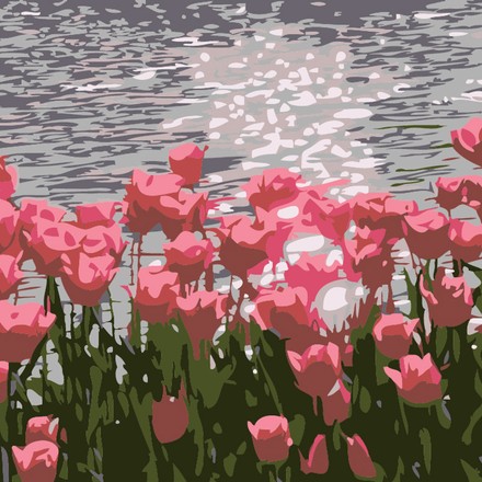 Картина-раскраска Strateg по номерам Тюльпаны на склоне 20х20 (HH5100)