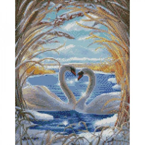 Картина по номерам Strateg с алмазной мозаикой Любовь лебедей 30x40 (KB026)