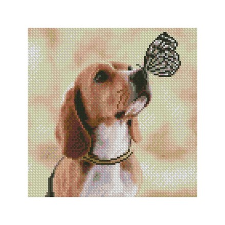 Картина по номерам с алмазной мозаикой Стратег Бабочка и щенок 30х30см (CA-0006)