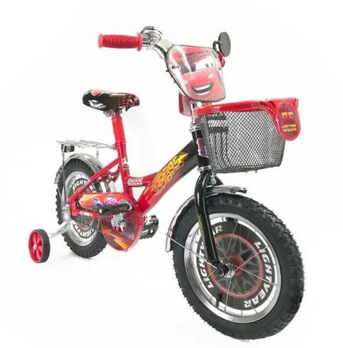 Велосипед двоколісний (+2 ролики) в стилі м/ф "Тачки" дитячий 12" з кошиком червоний (TCH-12RD)